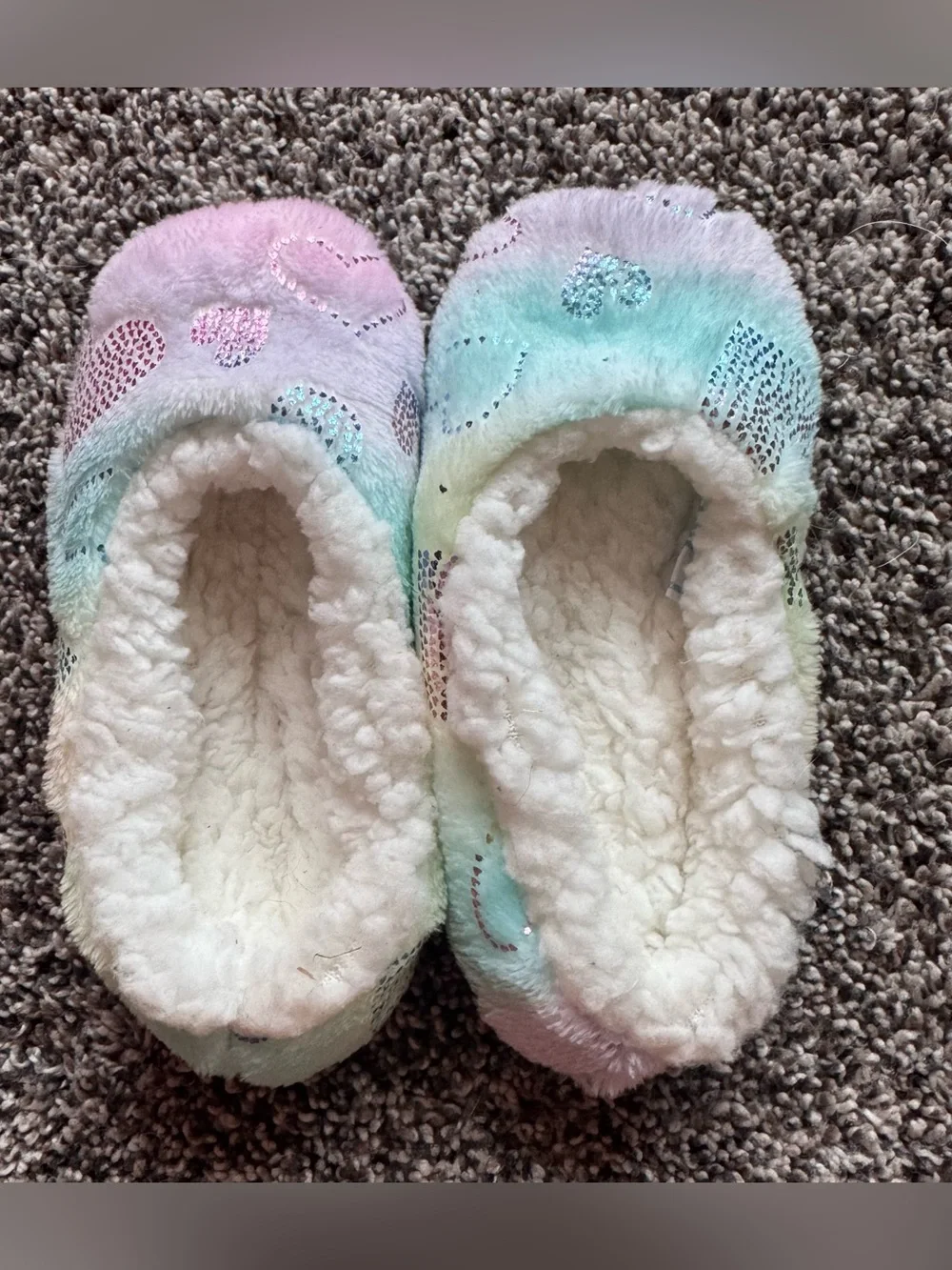 Cozy Pastel Heart Fleece Kids Slippers